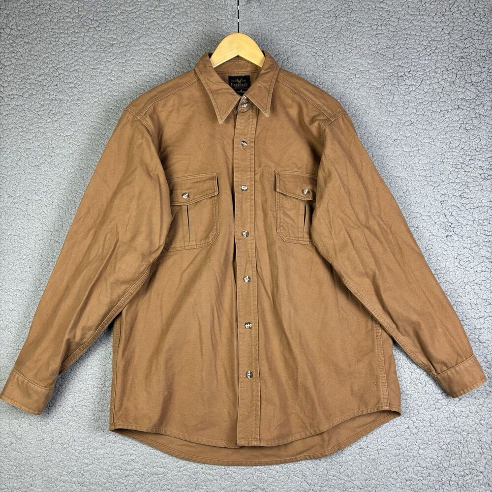 VTG Deerskin Cotton Melton Shirt Hunting USA Made Mens L‎ Brown Size Tag Removed